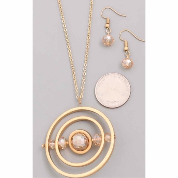 Champagne Orbit Pendant Necklace w/Faux Crystals - Picture 2 of 4